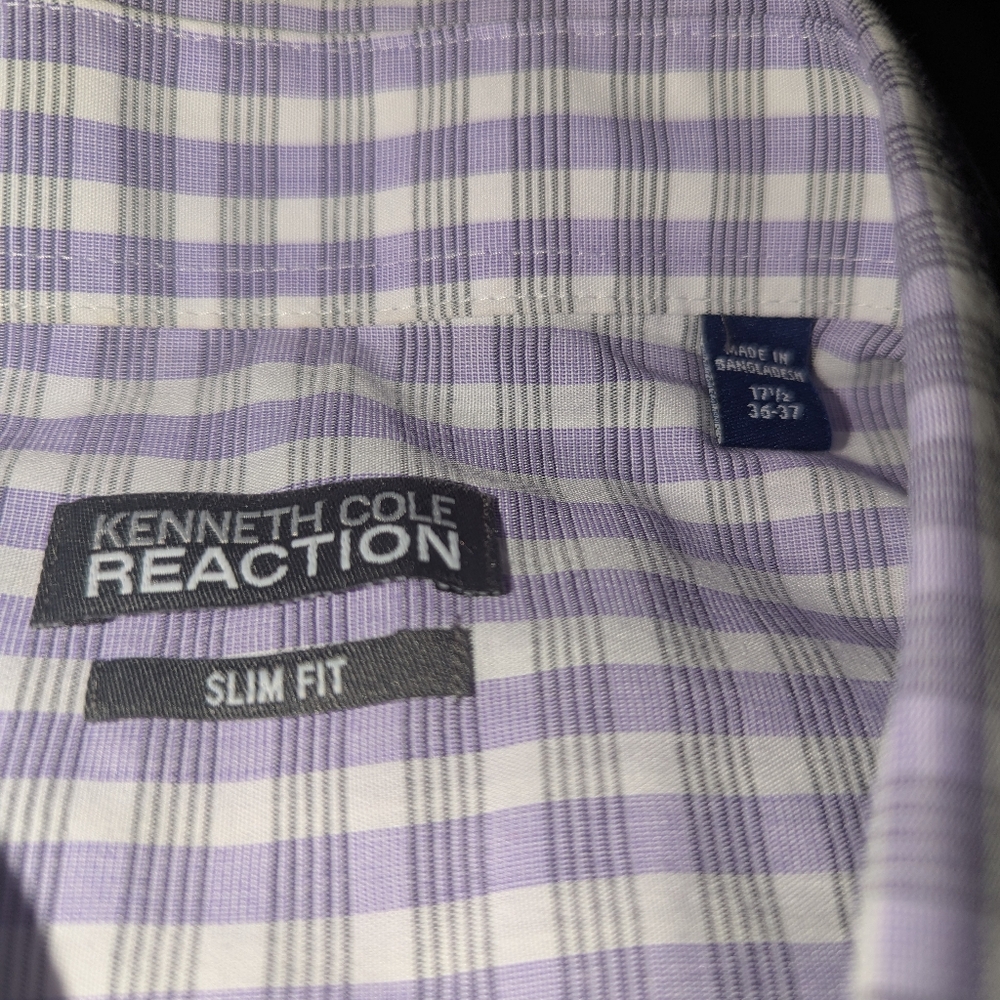 Kenneth Cole Men's Large Slim Fit Purple Plaid Long Sleeve Button Down Shirt - Picture 3 of 6